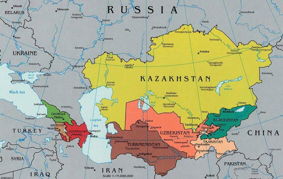 kaart van Kazachstan omringende landen