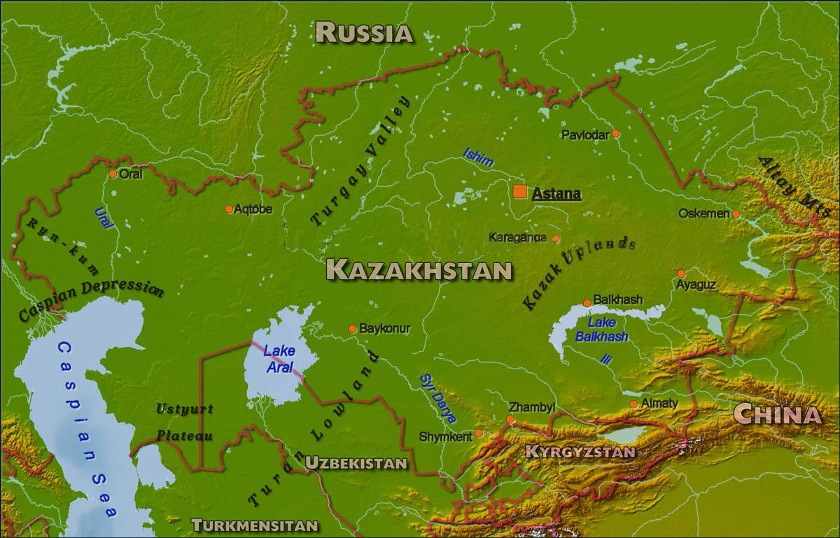 kaart van Kazachstan fysieke
