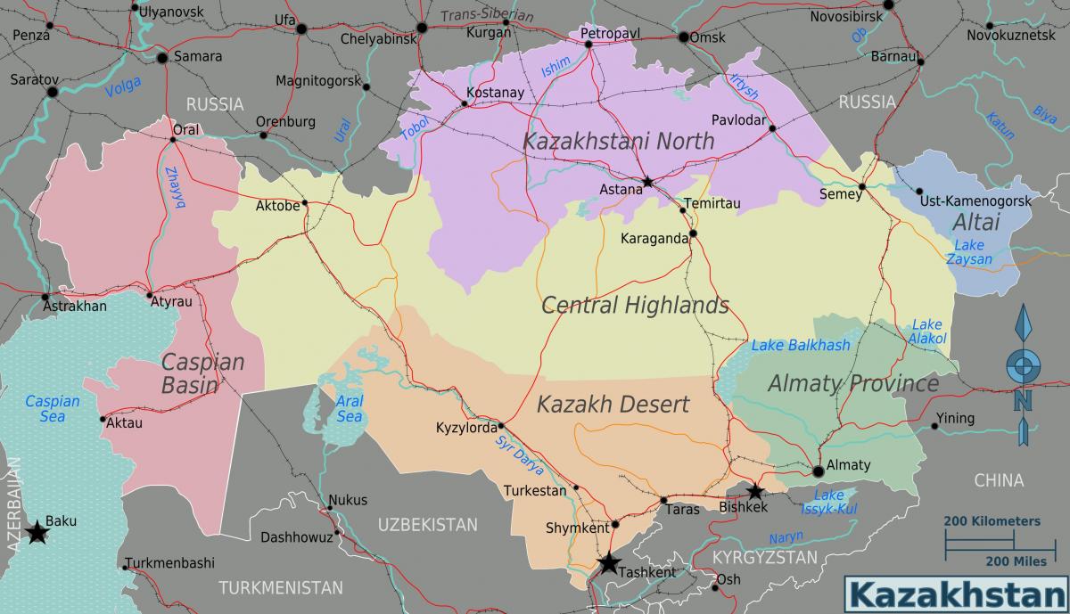 kaart van Kazachstan regio ' s
